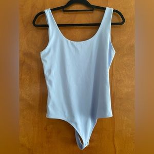 Express Light Blue Body Contour High Compression Scoop Neck Bodysuit
